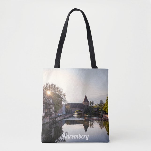 Sunset over old medieval bridge in Nuremberg Tote Bag (Front)
