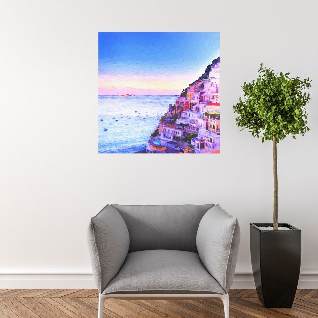 Sunset Over Positano, Italy Painting Canvas Print (Creator Uploaded)