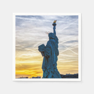 Sunset over Replica of the Liberty Statue in Paris Napkin