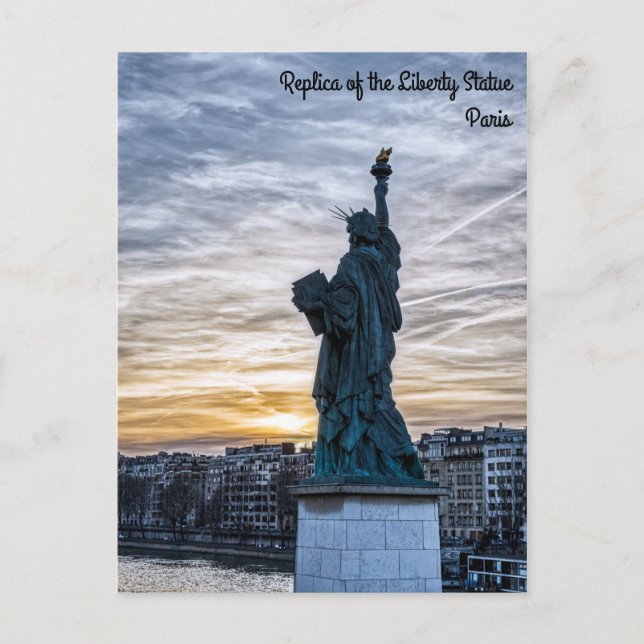 Sunset over Replica of the Liberty Statue in Paris Postcard (Front)