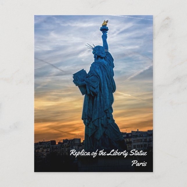 Sunset over Replica of the Liberty Statue in Paris Postcard (Front)