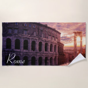 Sunset over Rome Colosseum in Rome Beach Towel