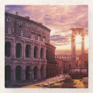 Sunset over Rome Colosseum in Rome Glass Coaster
