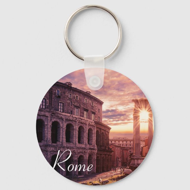 Sunset over Rome Colosseum in Rome Keychain (Front)