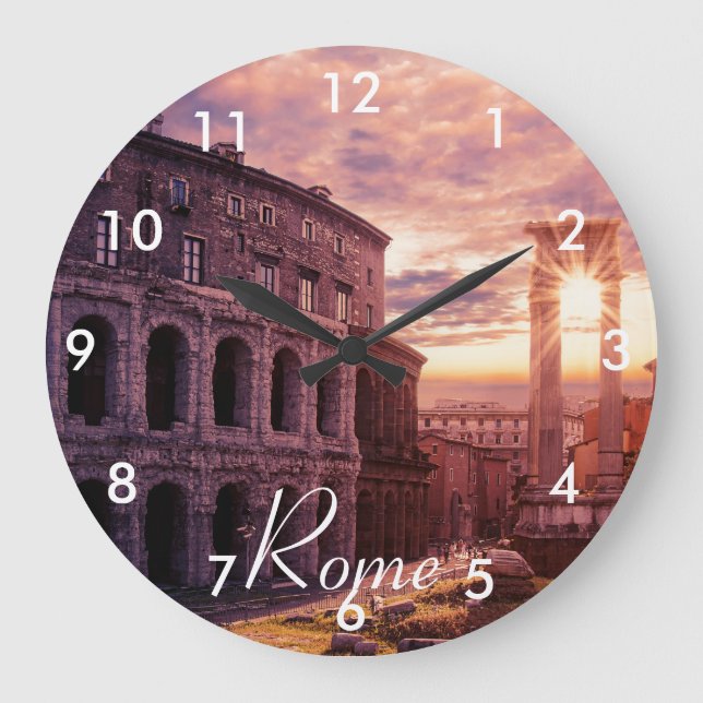 Sunset over Rome Colosseum in Rome Large Clock (Front)