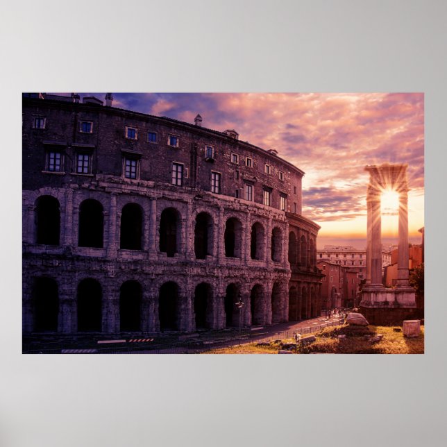 Sunset over Rome Colosseum in Rome Poster (Front)