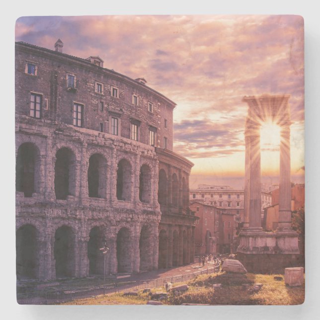 Sunset over Rome Colosseum in Rome Stone Coaster (Front)