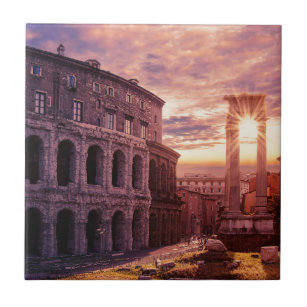 Sunset over Rome Colosseum in Rome Tile