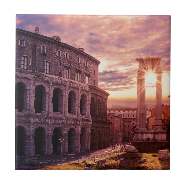 Sunset over Rome Colosseum in Rome Tile (Front)