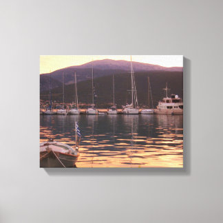 Sunset Over Sami Boats (Kefalonia) Canvas Print