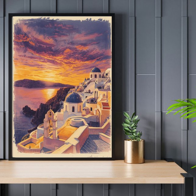 Sunset Over Santorini – Retro Greece Seaside Poster (Creator Uploaded)