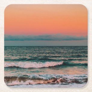 sunset over sea square paper coaster