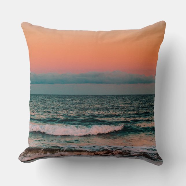 sunset over sea throw pillow (Front)