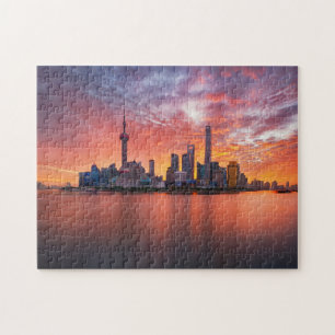 Sunset Over Shanghai Skyline Travel Cityscape Jigsaw Puzzle