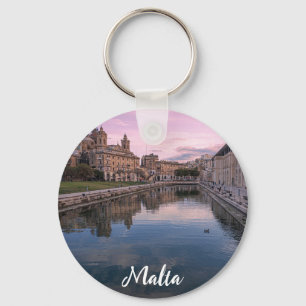 Sunset over small canal in Cospicua, Malta Keychain