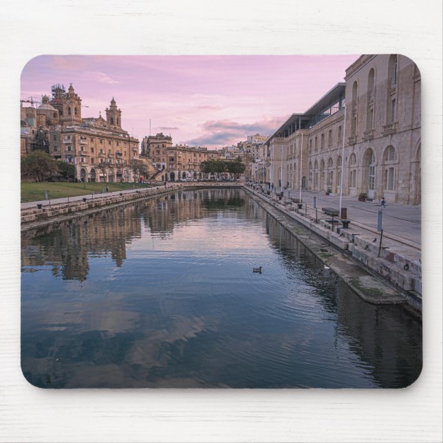 Sunset over small canal in Cospicua, Malta Mouse Pad (Front)