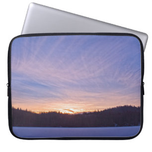 Sunset over Snow-covered Winter Lake & Trees Laptop Sleeve