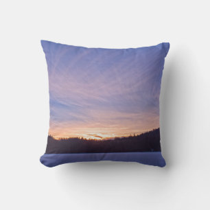 Sunset over Snow-covered Winter Lake & Trees Throw Pillow