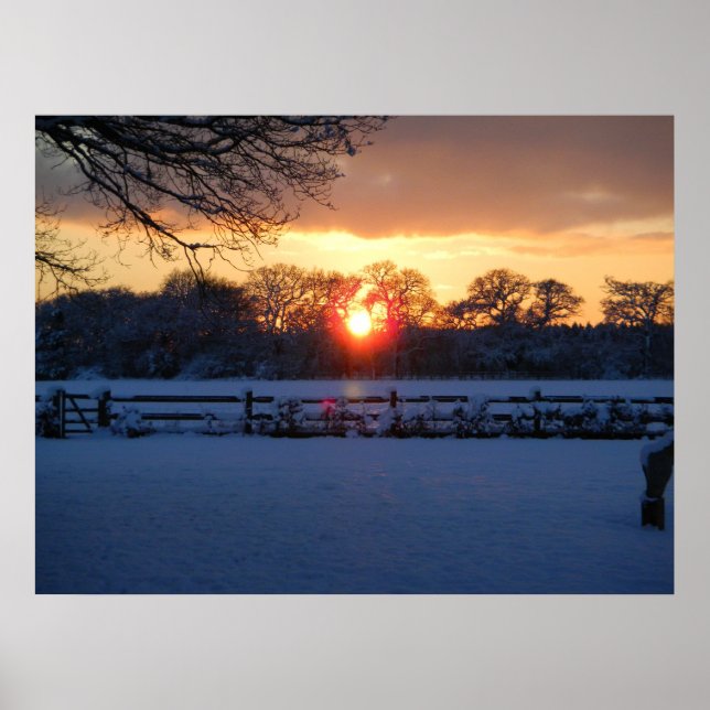 Sunset over snow field poster (Front)