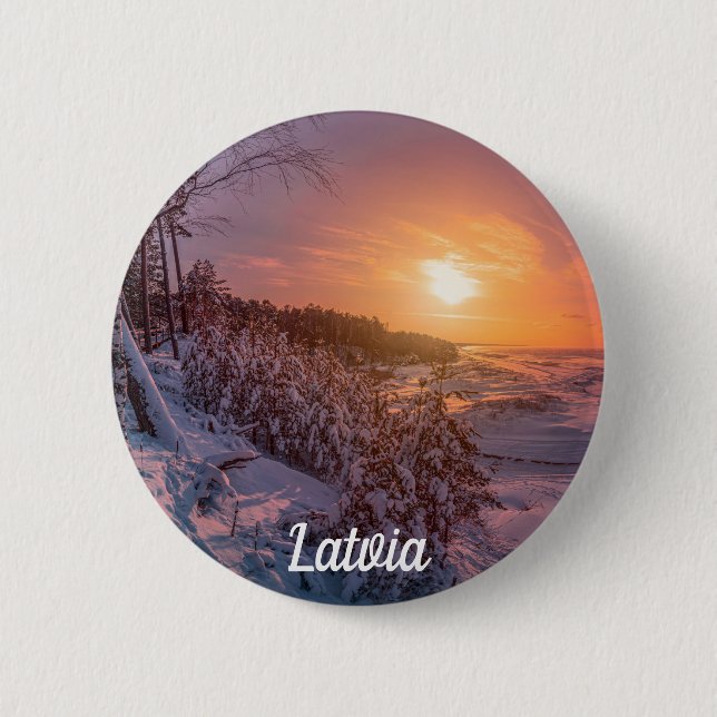 Sunset over snow sea coast 6 cm round badge 2 inch round button (Front)