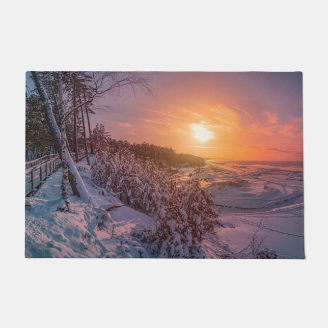 Sunset over snow sea coast doormat (Front)