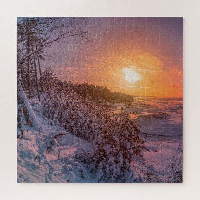 Sunset over snow sea coast jigsaw puzzle (Horizontal)