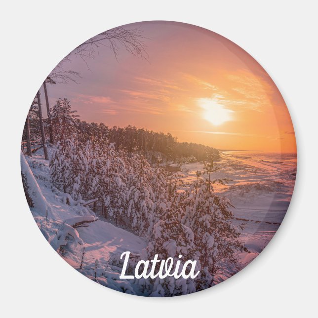 Sunset over snow sea coast magnet (Front)
