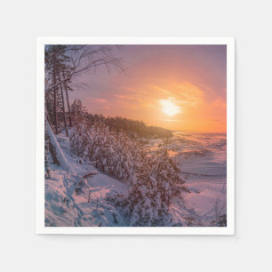 Sunset over snow sea coast napkin
