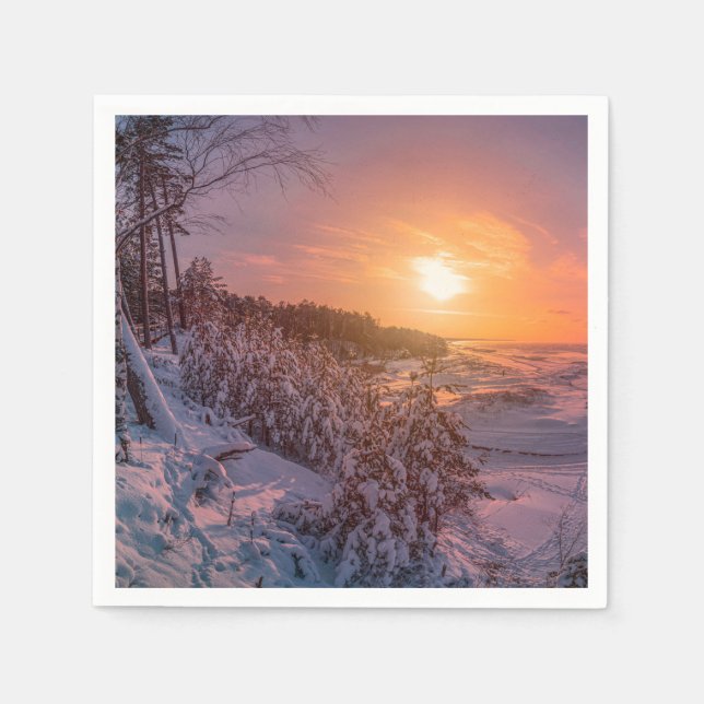 Sunset over snow sea coast napkin (Front)