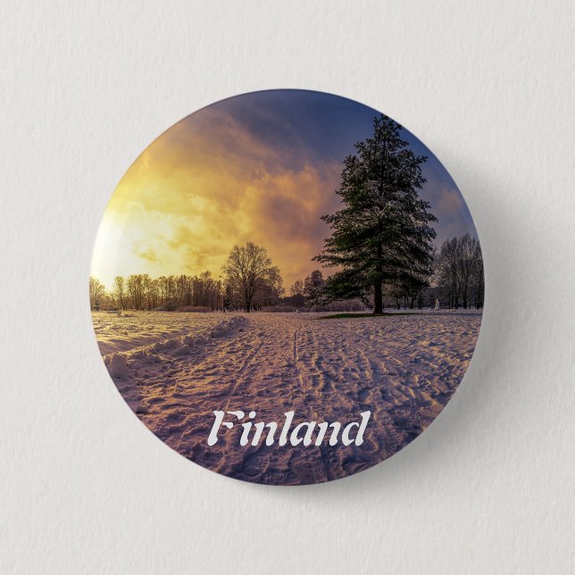 Sunset over snowy winter park 2 inch round button (Front)
