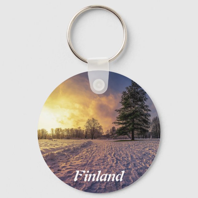 Sunset over snowy winter park keychain (Front)