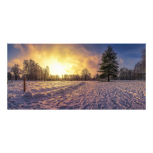 Sunset over snowy winter park photo print