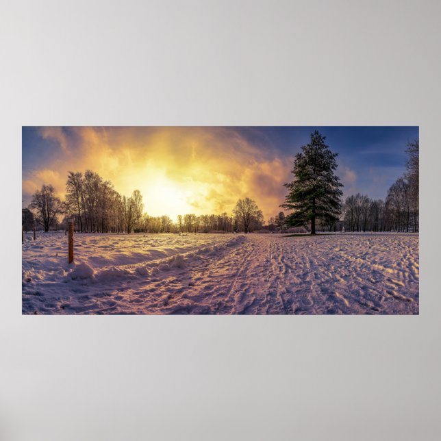 Sunset over snowy winter park poster (Front)