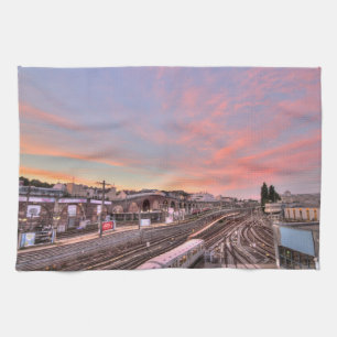 Sunset Over Spittelau, Vienna Austria Kitchen Towel