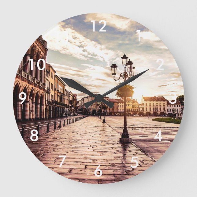 Sunset over square in Padova in Italy Large Clock (Front)