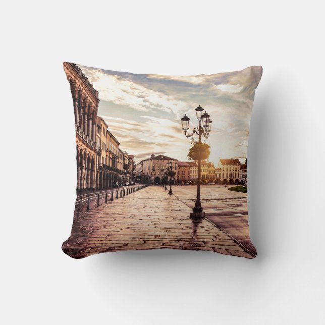 Sunset over square in Padova in Italy Throw Pillow (Front)