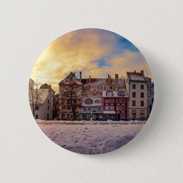 Sunset over street in Riga 2 Inch Round Button (Front)