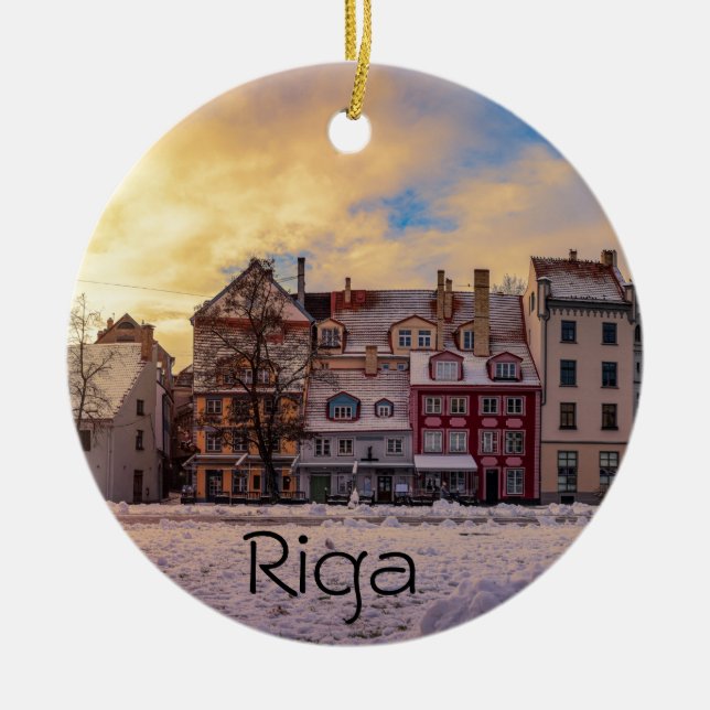 Sunset over street in Riga Ceramic Ornament (Front)