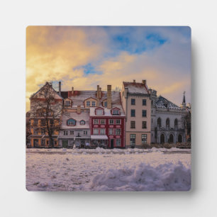 Sunset over street in Riga Plaque