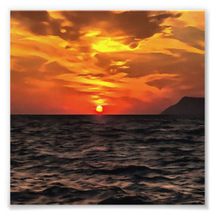 Sunset Over The Aegean Sea Landscape Painting Photo Print