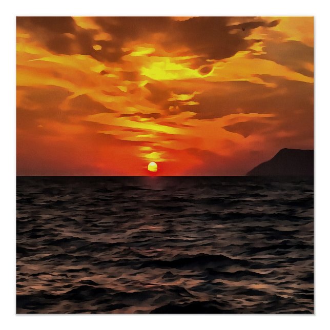 Sunset Over The Aegean Sea Landscape Painting Poster (Front)