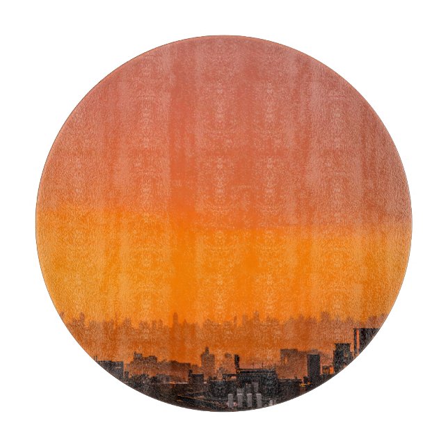 Sunset over the city cutting board (Front)