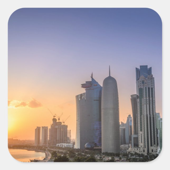 Sunset over the city of Doha, Qatar Square Sticker (Front)