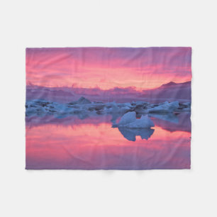 Sunset Over the Jokulsarlon Glacier Lagoon Fleece Blanket