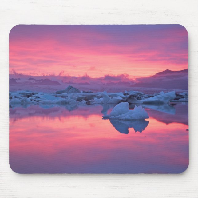 Sunset Over the Jokulsarlon Glacier Lagoon Mouse Pad (Front)