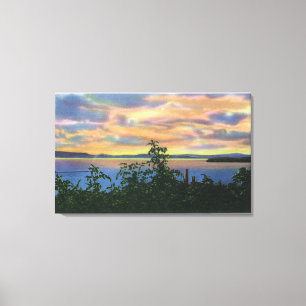 Sunset over the Lake, Adirondack Mts in Canvas Print