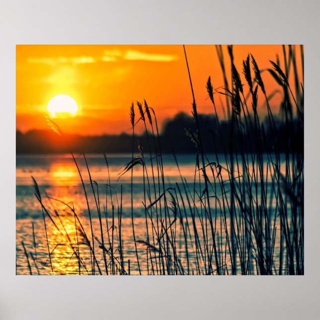 Sunset over the lake poster (Front)