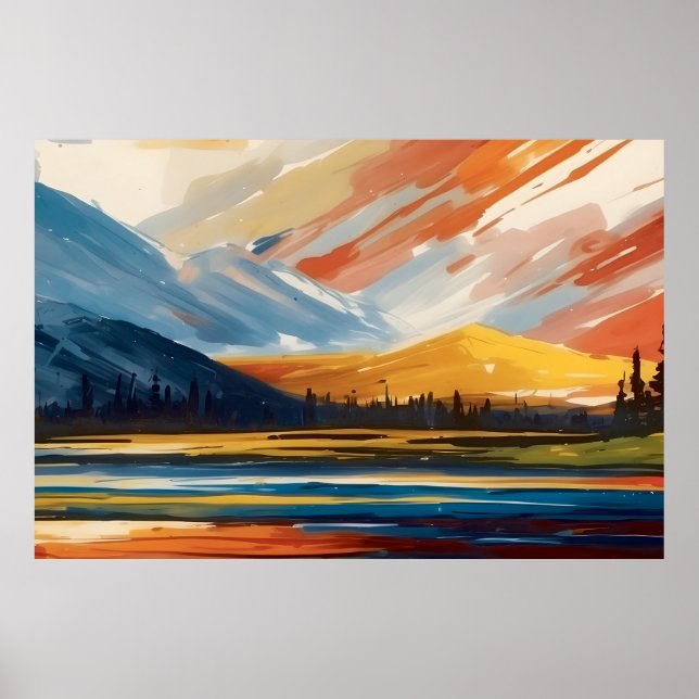 Sunset over the lake poster (Front)