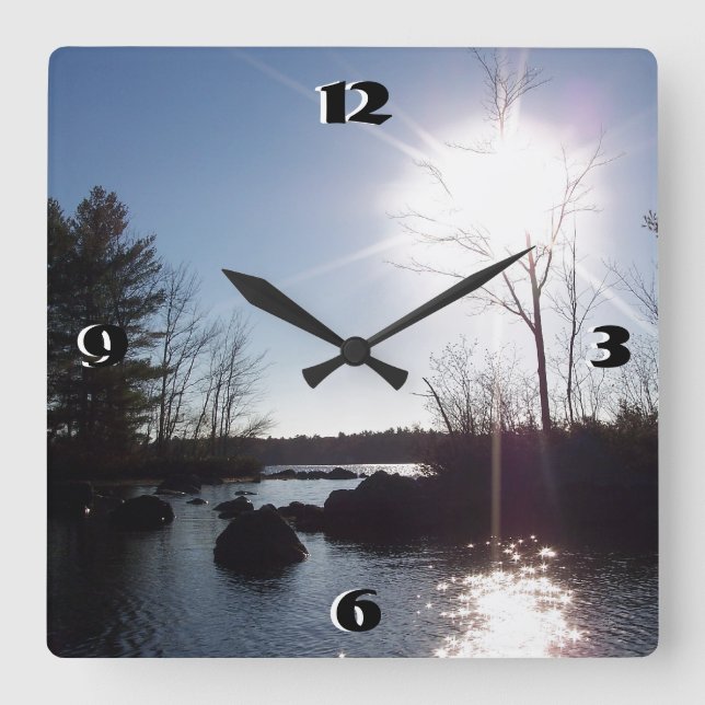 Sunset over the lake square wall clock (Front)