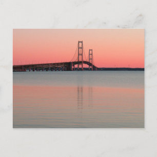 Sunset Over the Mackinac Bridge, Michigan Postcard